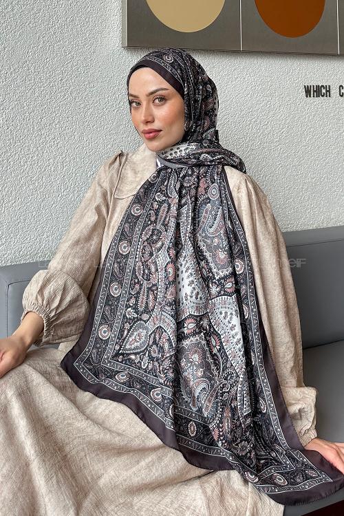 Lamelif Retro Desen Soft Şal Antrasit Pudra