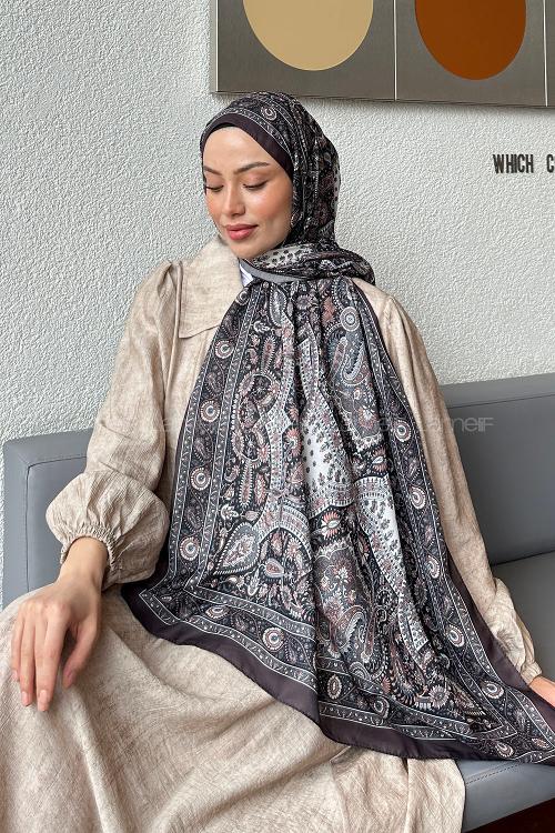 Lamelif Retro Desen Soft Şal Antrasit Pudra