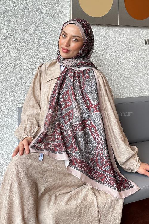 Burgundy Bone Cotton Striped Shawl