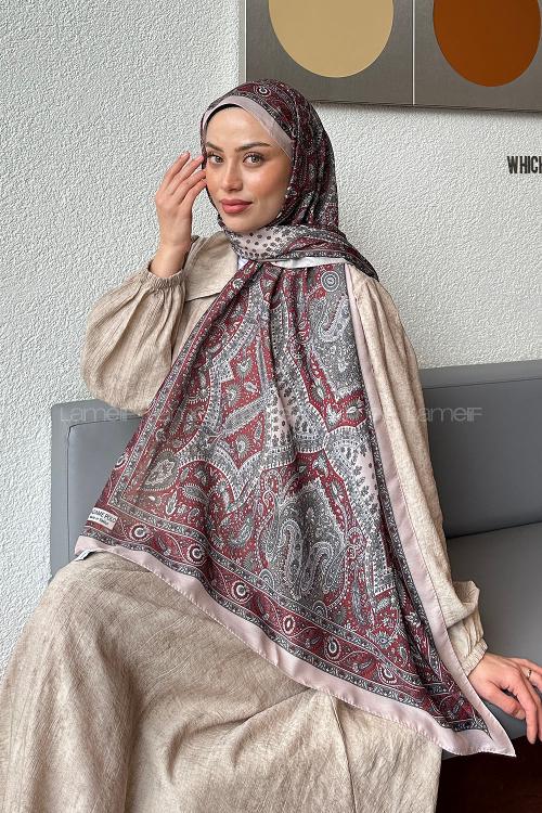 Burgundy Bone Cotton Striped Shawl