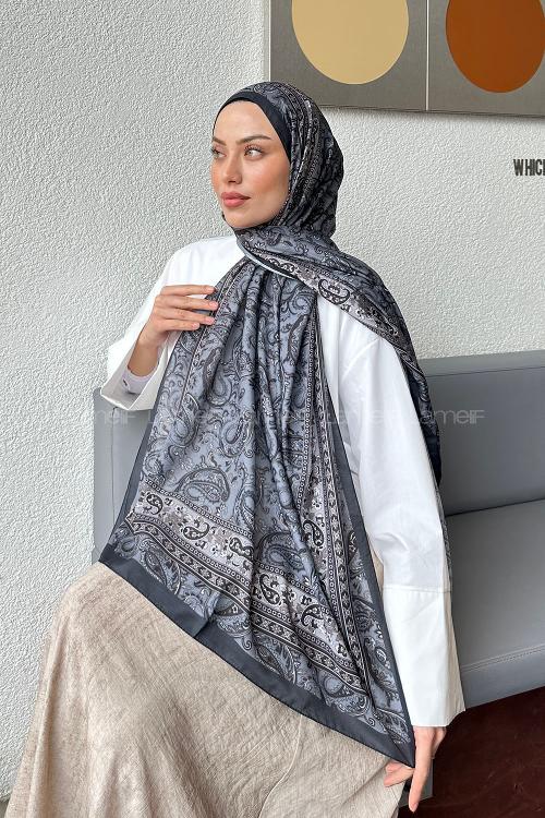 Lamelif Retro Desen Soft Şal Füme