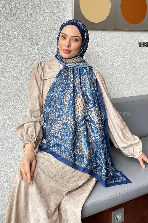 Lamelif Retro Desen Soft Şal Gece Mavisi