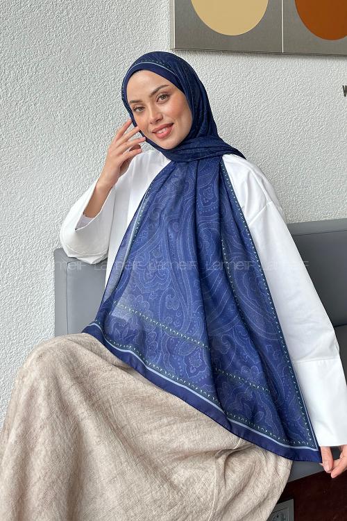 Lamelif Retro Desen Soft Şal Gece Mavisi