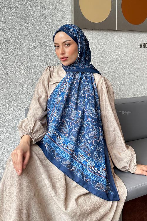 Lamelif Retro Desen Soft Şal Gece Mavisi