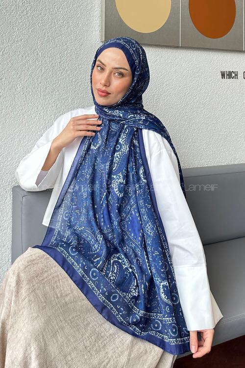 Lamelif Retro Desen Soft Şal İndigo