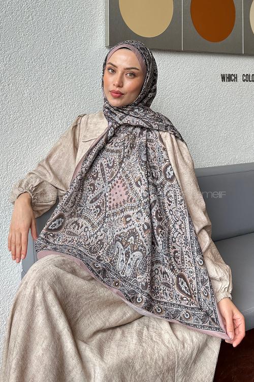 Lamelif Retro Desen Soft Şal Sütlü Kahve