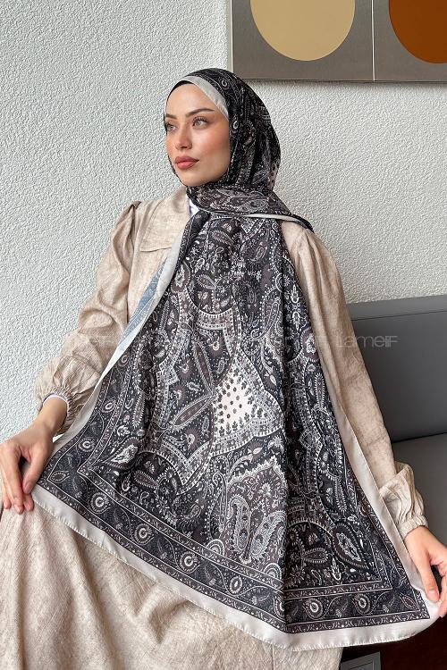 Lamelif Retro Desen Soft Şal Taş Acı Kahve