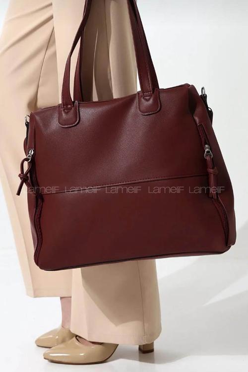 Modalamelif Yan Fermuar Detaylı Deri Çanta Bordo