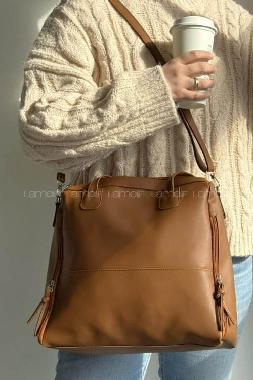 Tan With Zipper Skin Hand Bag Bag