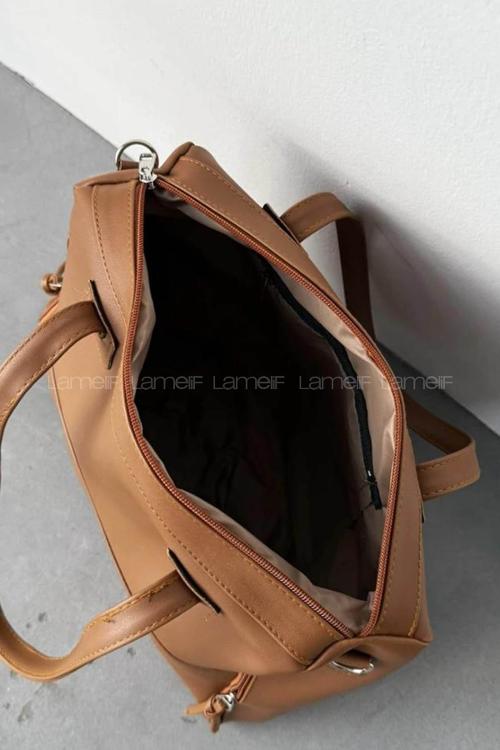 Tan With Zipper Skin Hand Bag Bag