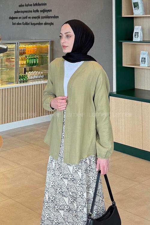 Lamelif Düz Keten Kimono Haki