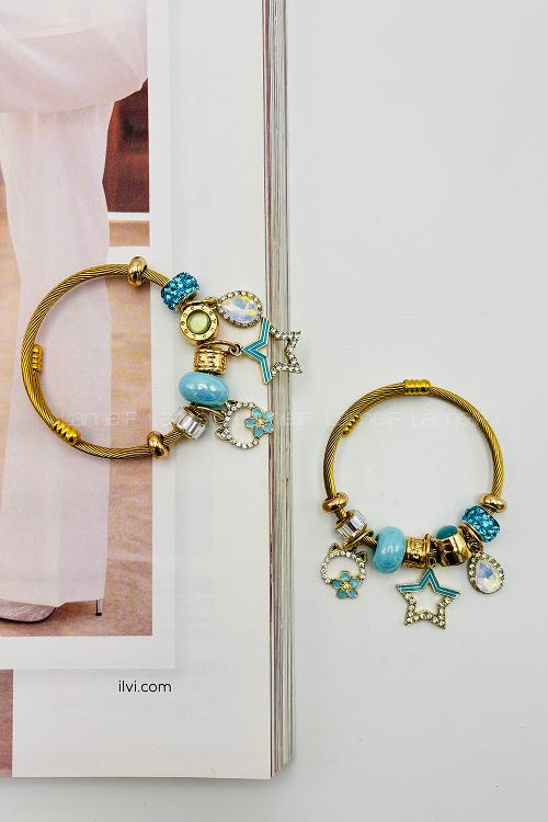 Lamelif Gold Yıldız Charm Pandora Bileklik