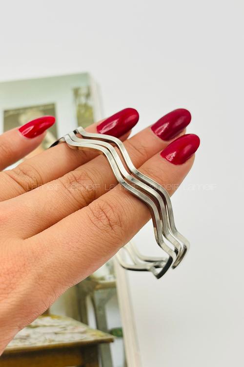 Lamelif Gümüş Çelik Zikzak 3lü Ajda Bileklik