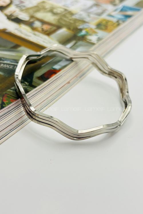 Lamelif Gümüş Çelik Zikzak 3lü Ajda Bileklik