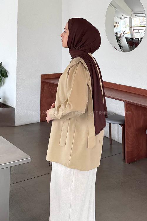 Beige Shirt Collar Long Arm Cotton Shirt