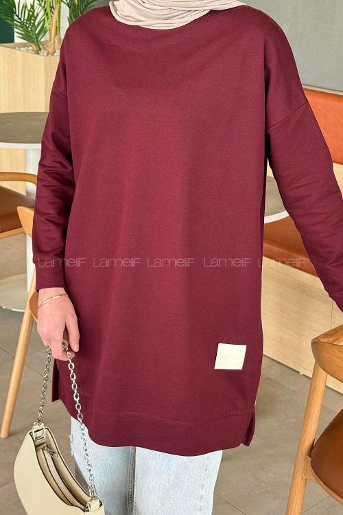 Lamelif İki iplikli Arma Detaylı Sweat Tunik Bordo