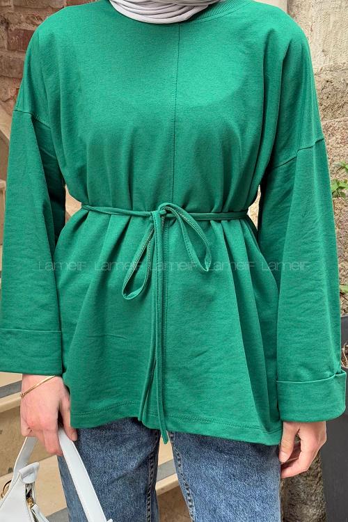 Lamelif Yırtmaç Detaylı Sweat Zümrüt