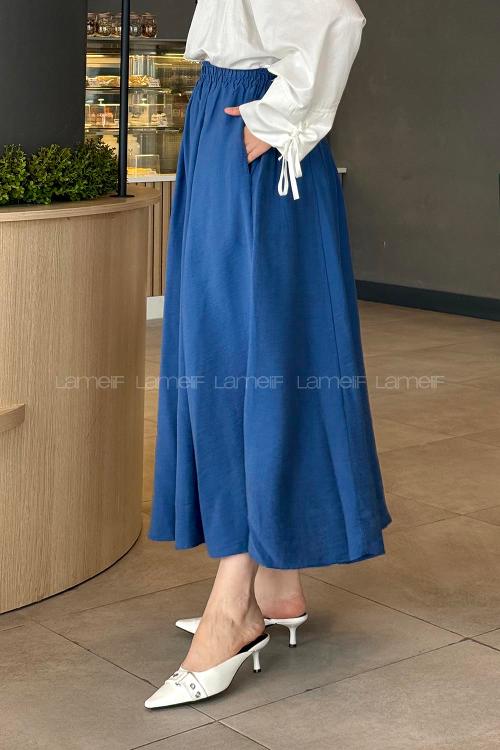 Lamelif Cep Detaylı Keten İndigo