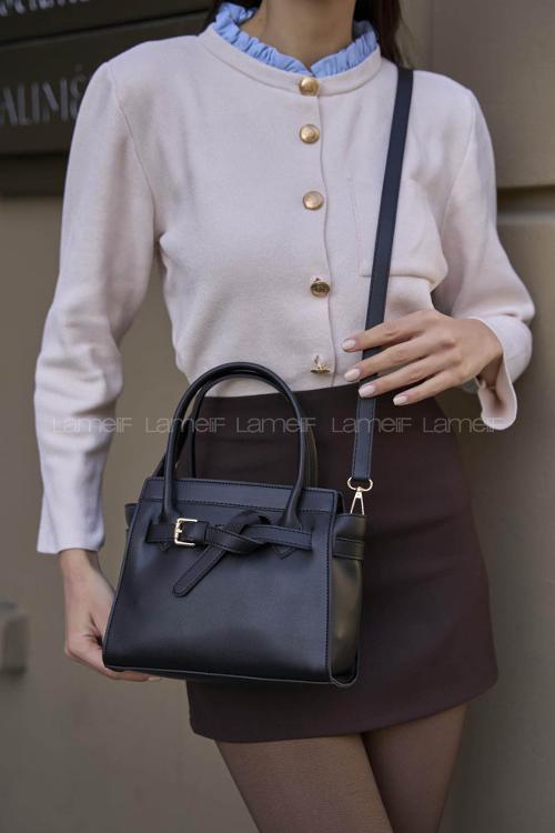 Lameli Mini Kemer Detaylı El Ve Omuz Çantası Siyah