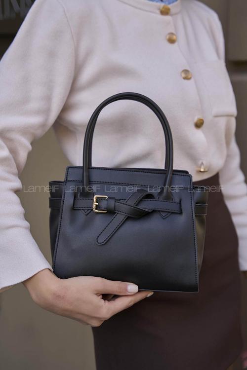 Lameli Mini Kemer Detaylı El Ve Omuz Çantası Siyah