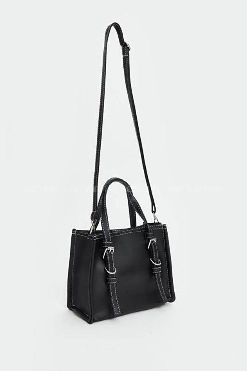 Lamelif Deri Görünümlü Kadın Omuz Çantası Siyah