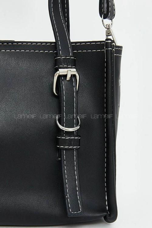 Lamelif Deri Görünümlü Kadın Omuz Çantası Siyah