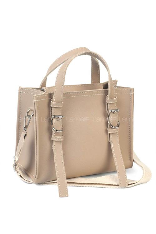 Lamelif Deri Görünümlü Kadın Omuz Çantası Vizonrengi