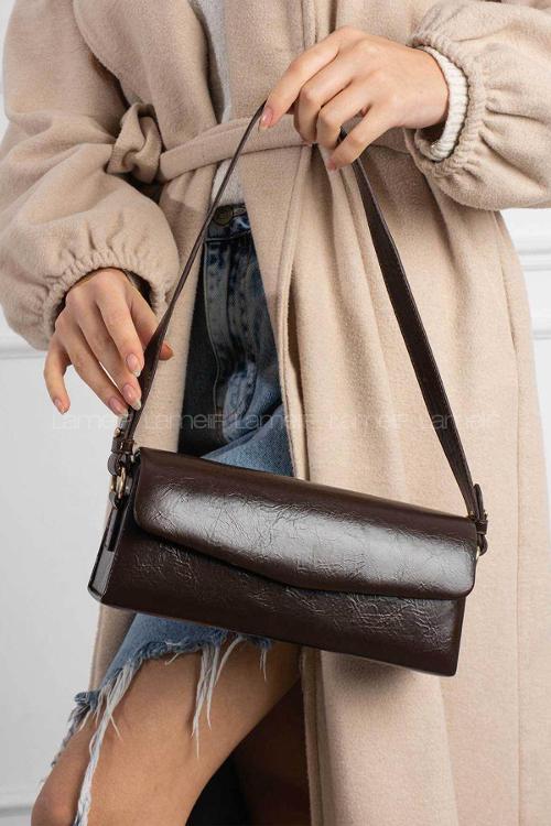 Lamelif Gloria Model Deri Kadın El Ve Omuz Çantası Acı Kahve