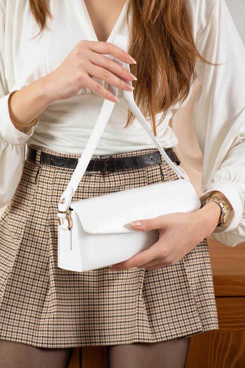 Lamelif Gloria Model Deri Kadın El Ve Omuz Çantası Beyaz