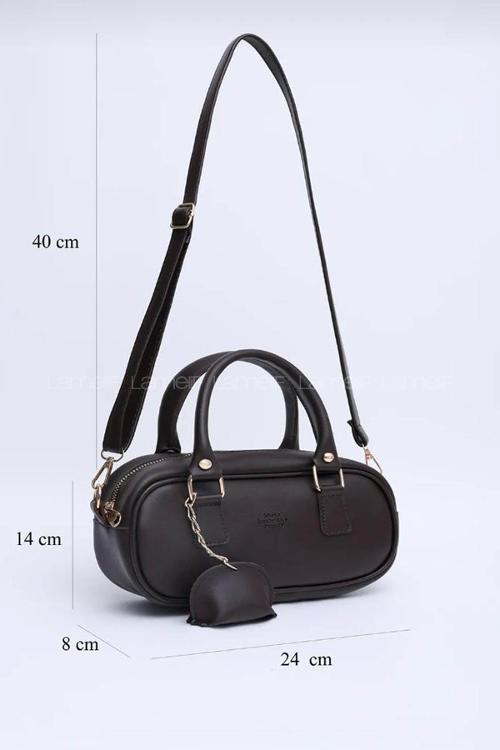 Lamelif Charm Detaylı Fermuarlı Ayarlanabilir Askılı El, Kol ve Omuz Çantası Acı Kahve