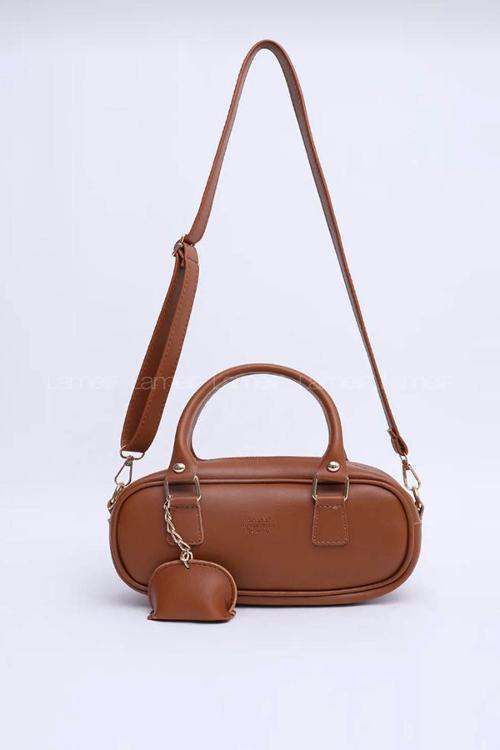 Lamelif Charm Detaylı Fermuarlı Ayarlanabilir Askılı El, Kol ve Omuz Çantası Taba