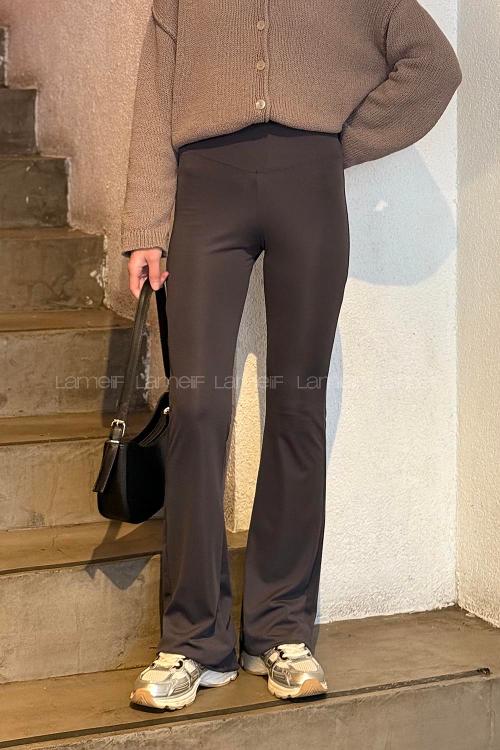 Lamelif İspanyol Paça Tayt Pantolon Füme