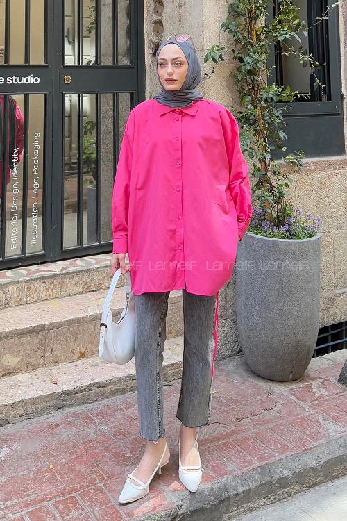 Lamelif Oversize Gömlek Pembe