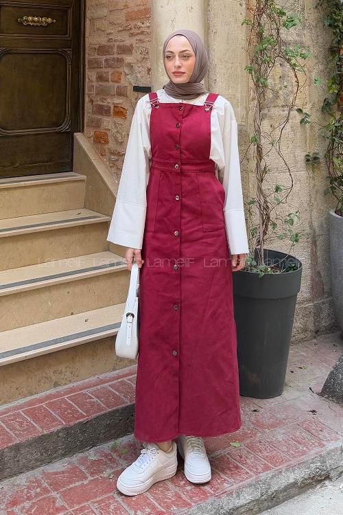 Claret Red Normal Neck Gabardin Dresess