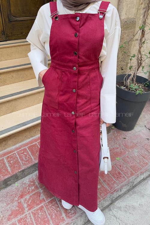 Claret Red Normal Neck Gabardin Dresess