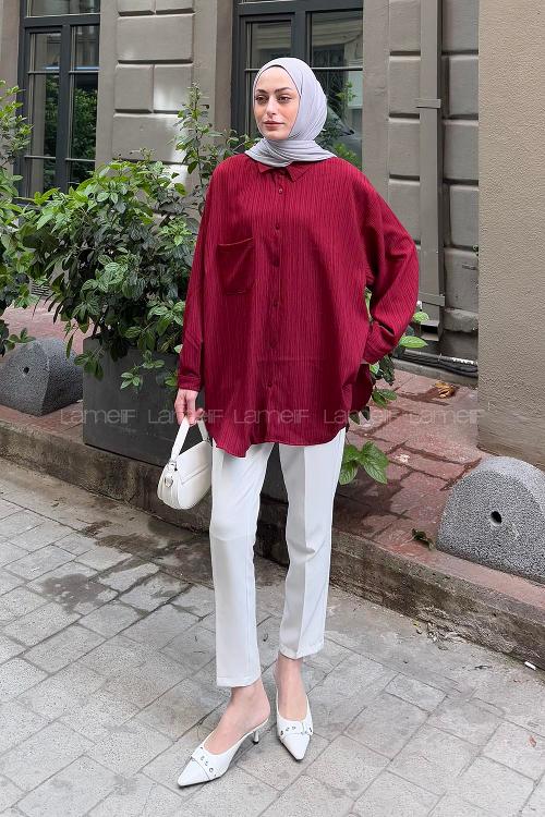 Lamelif Kraşlı Gömlek Bordo