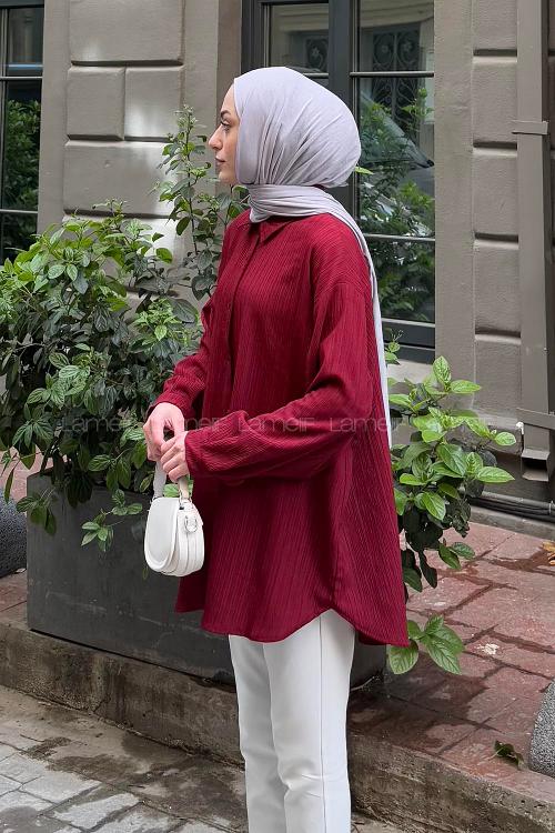 Lamelif Kraşlı Gömlek Bordo