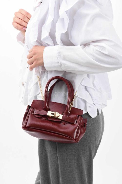 Lamelif Elly Tokalı Gold Askılı Çapraz Çanta Bordo