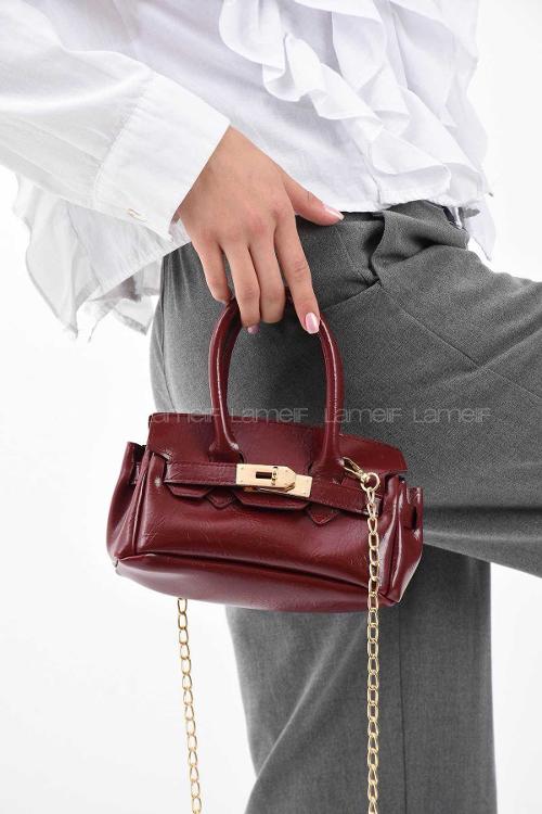 Lamelif Elly Tokalı Gold Askılı Çapraz Çanta Bordo