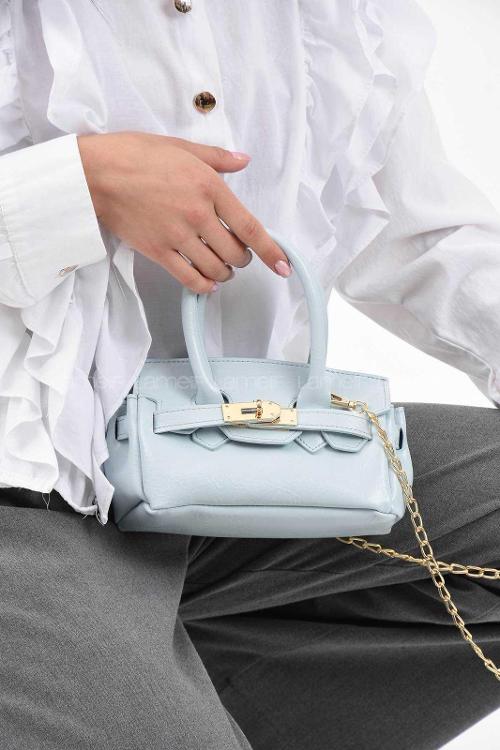 Lamelif Elly Tokalı Gold Askılı Çapraz Çanta Buz Mavisi