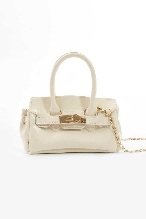 Lamelif Elly Tokalı Gold Askılı Çapraz Çanta Krem
