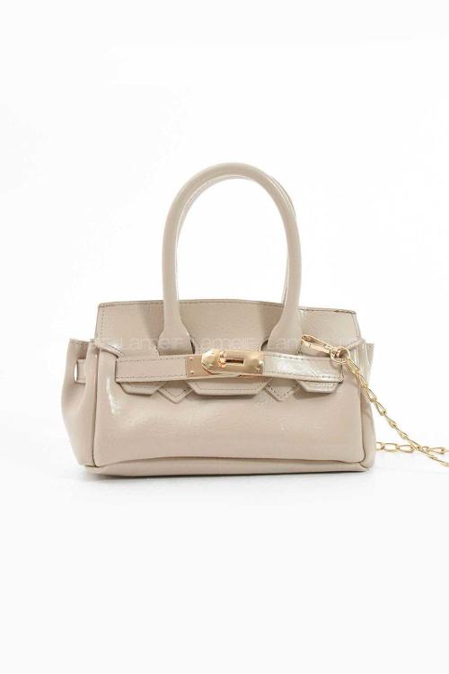 Lamelif Elly Tokalı Gold Askılı Çapraz Çanta Vizonrengi