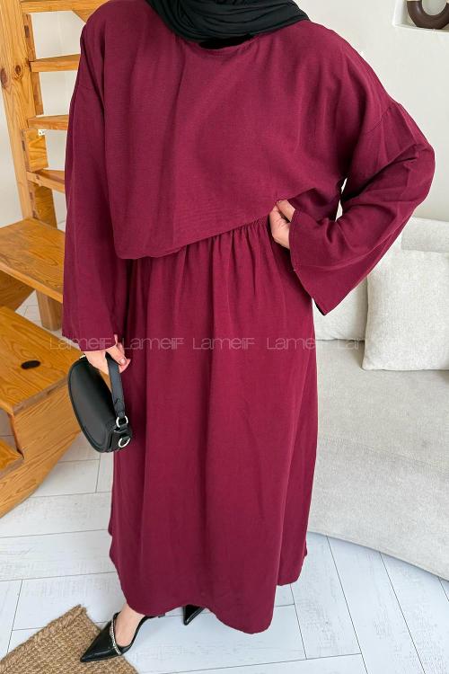 Lamelif Etekli Tesettür Takım Bordo