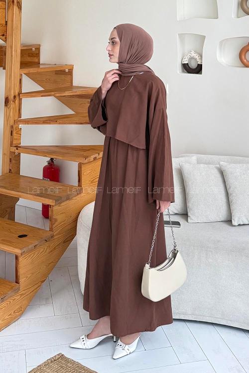 Lamelif Etekli Tesettür Takım Kahve