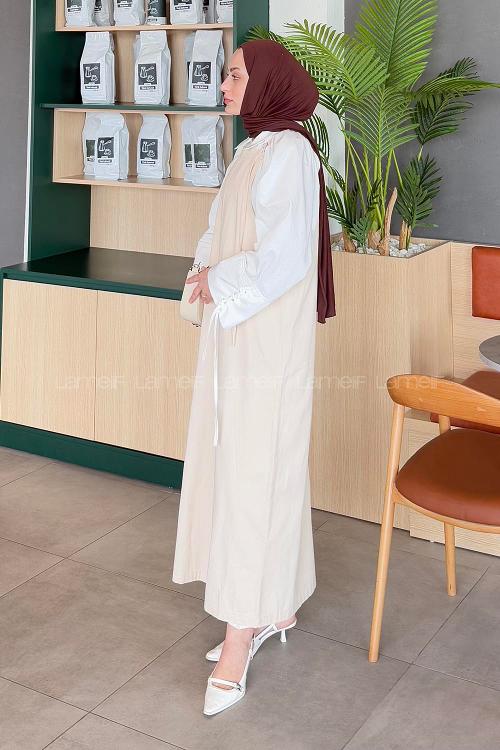 Lamelif Gabardin Tesettür Jile Krem