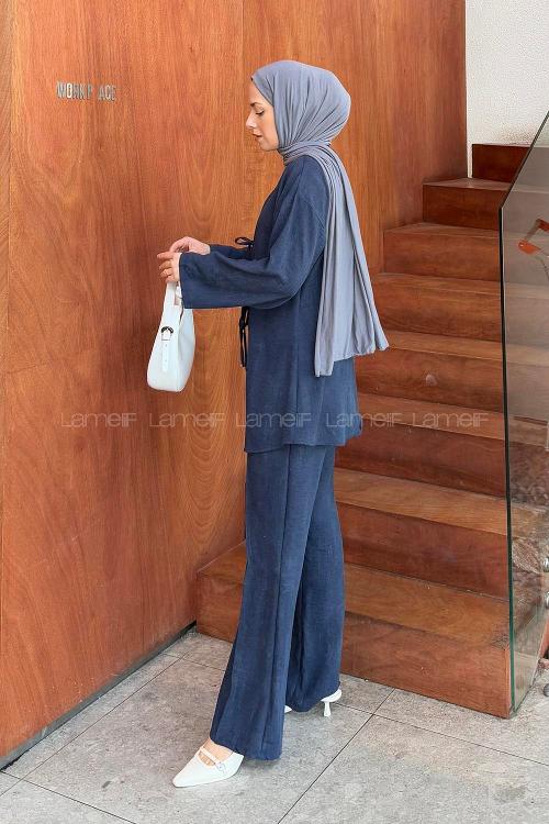 Lamelif Batikli Keten Takım Lacivert