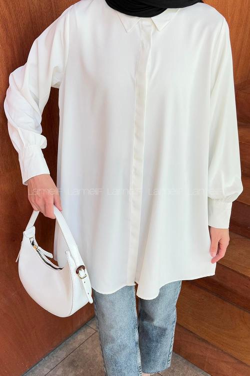White Shirt Collar Cotton Lycra Tunic