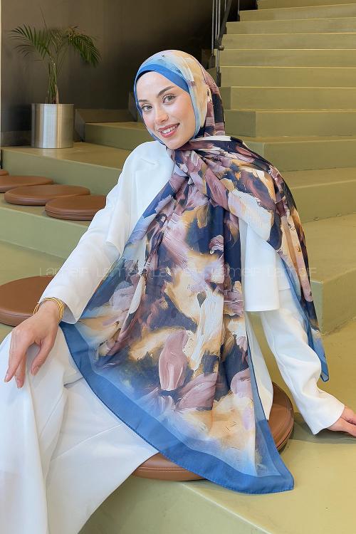 Lamelif Elegan Desen Soft  Şal Kot Mavisi