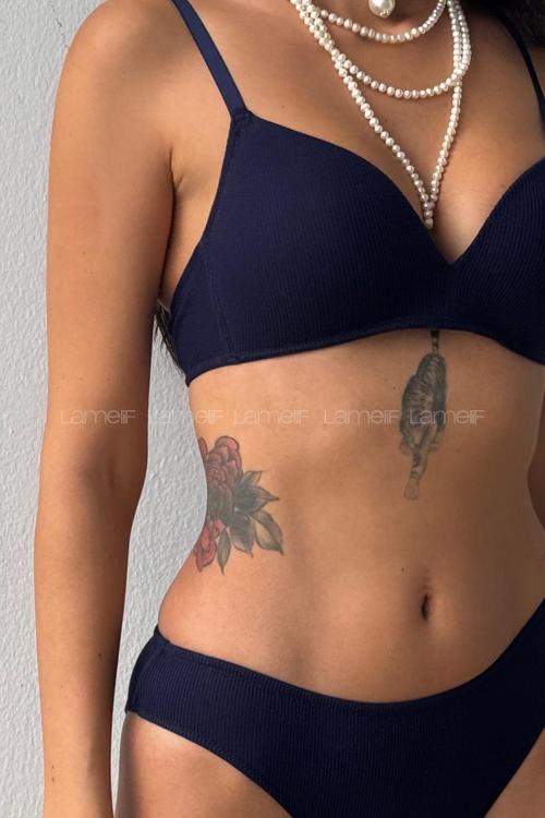 Navy Blue Cotton Fabric Without Underwire Unsupport Bralet