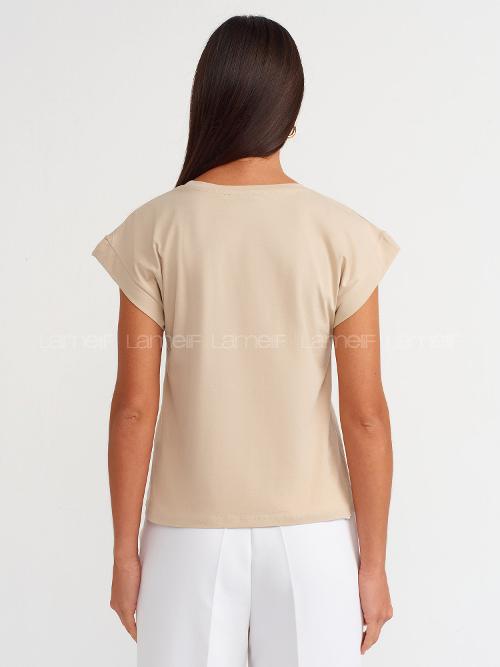 Lamelif DİLVİN 3504 Bisiklet Yaka Penye T-Shirt Ekru